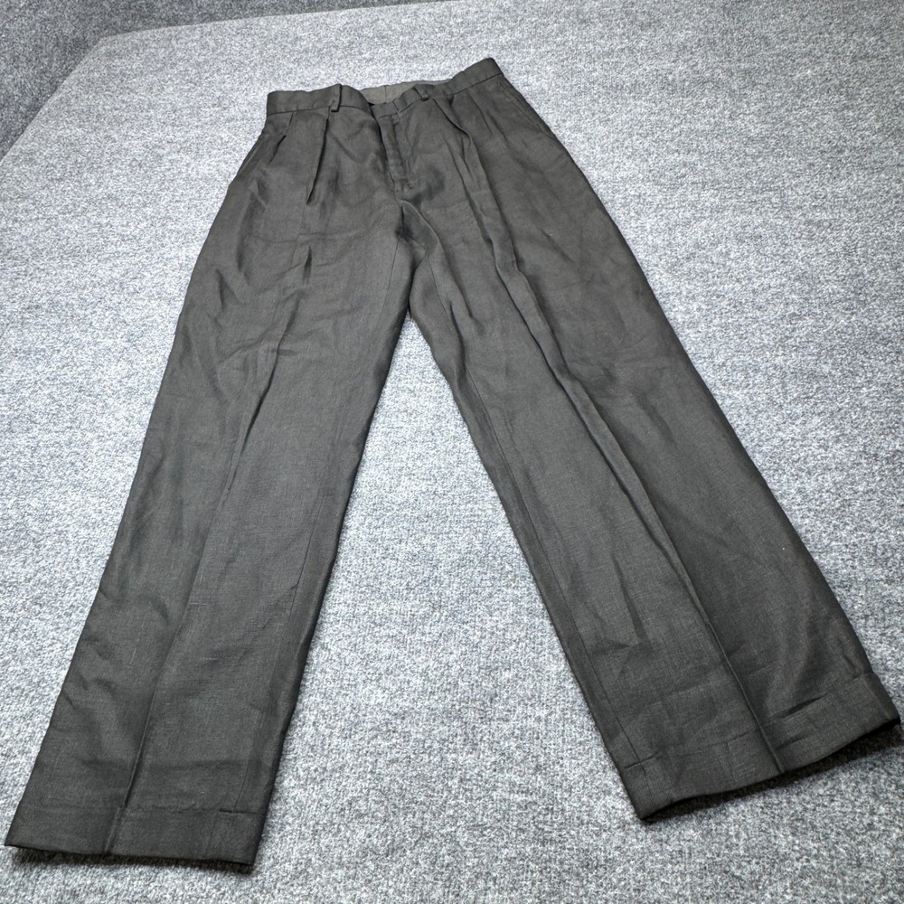 Vintage Polo Ralph Lauren Pants Mens 30x30 Black Linen Pleated Cuffed Trousers